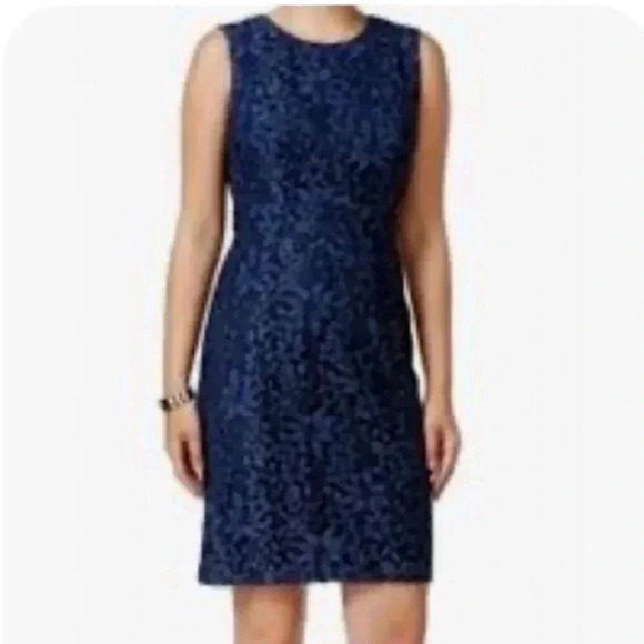 Lauren Ralph Lauren Brocade Sheath Dress Size 4 Navy Blue Formal Cocktail Evenin - Picture 1 of 10